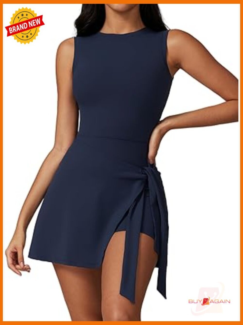 High Neck Tennis Dress with Built-in Shorts Sleeveless Athletic Golf Dress Wrap